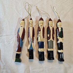 Vintage‎ 1995 Holiday Boutique 6" WOODEN SANTA FIGURINES Ornaments - SET OF 5